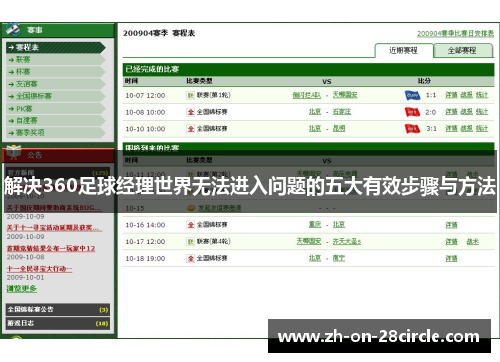 解决360足球经理世界无法进入问题的五大有效步骤与方法